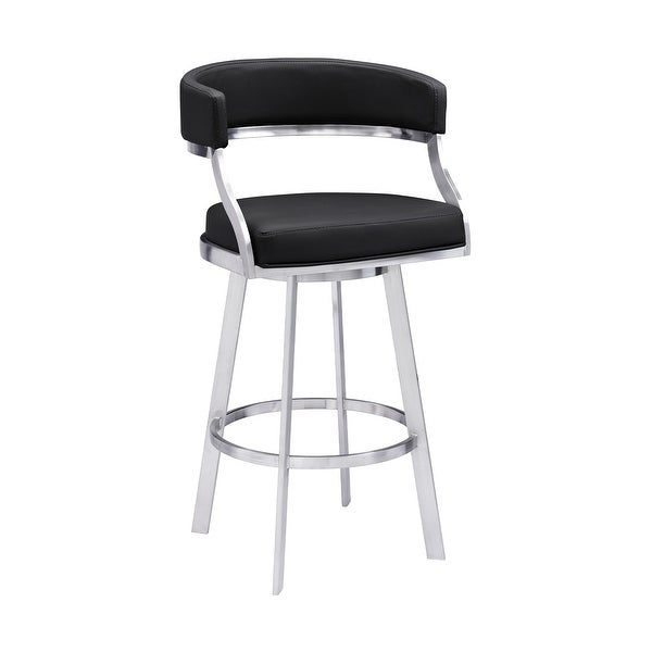 Armen Living Saturn Contemporary Barstool in Brushed Stainless Steel Finish and Black Faux Leather