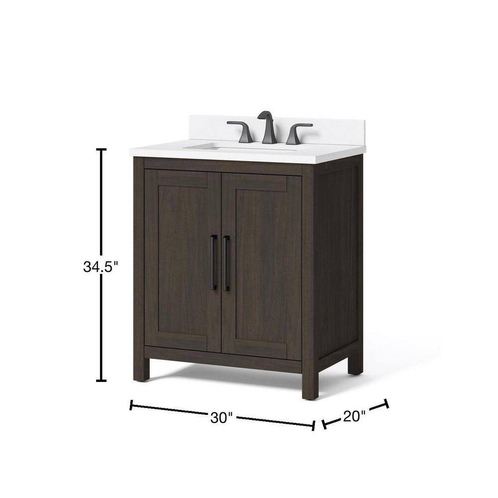 Home Decorators Collection Leary 30 in. W x 34.5 in. H Bath Vanity in Dark Brown with Engineered Stone Vanity Top in White with White Basin HDC30HRV