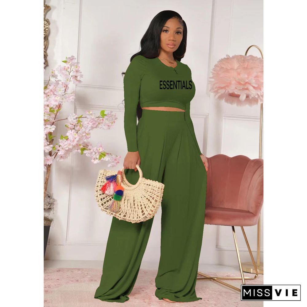 Long Sleeve Crop Tops Wide Leg Pants Outfits