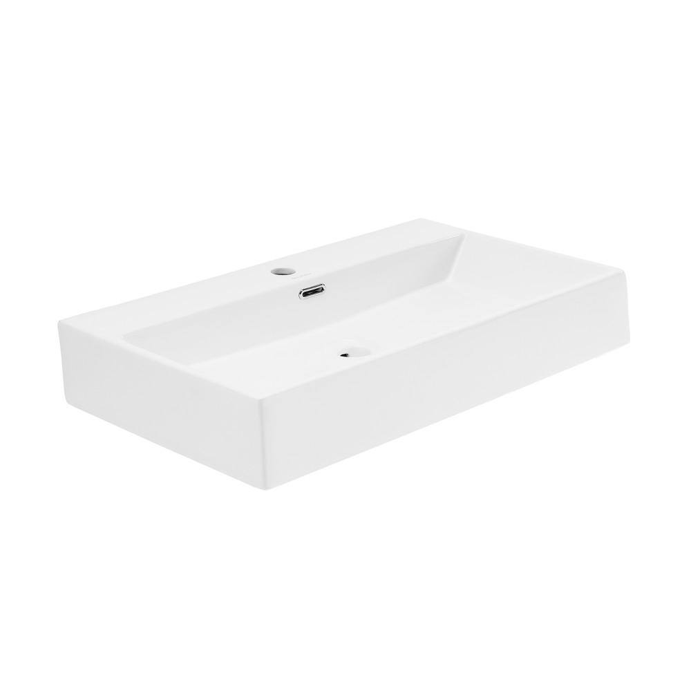 Swiss Madison Claire 29.75 in. Rectangle Ceramic Wall Mount Bathroom Vessel Sink in Glossy White SM-WS333