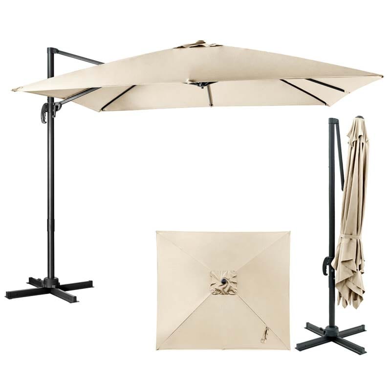 10 x 10 FT Square Patio Umbrella, 3-Tilt Cantilever Offset Umbrella, Large Outdoor Market Umbrella with Crossed Base