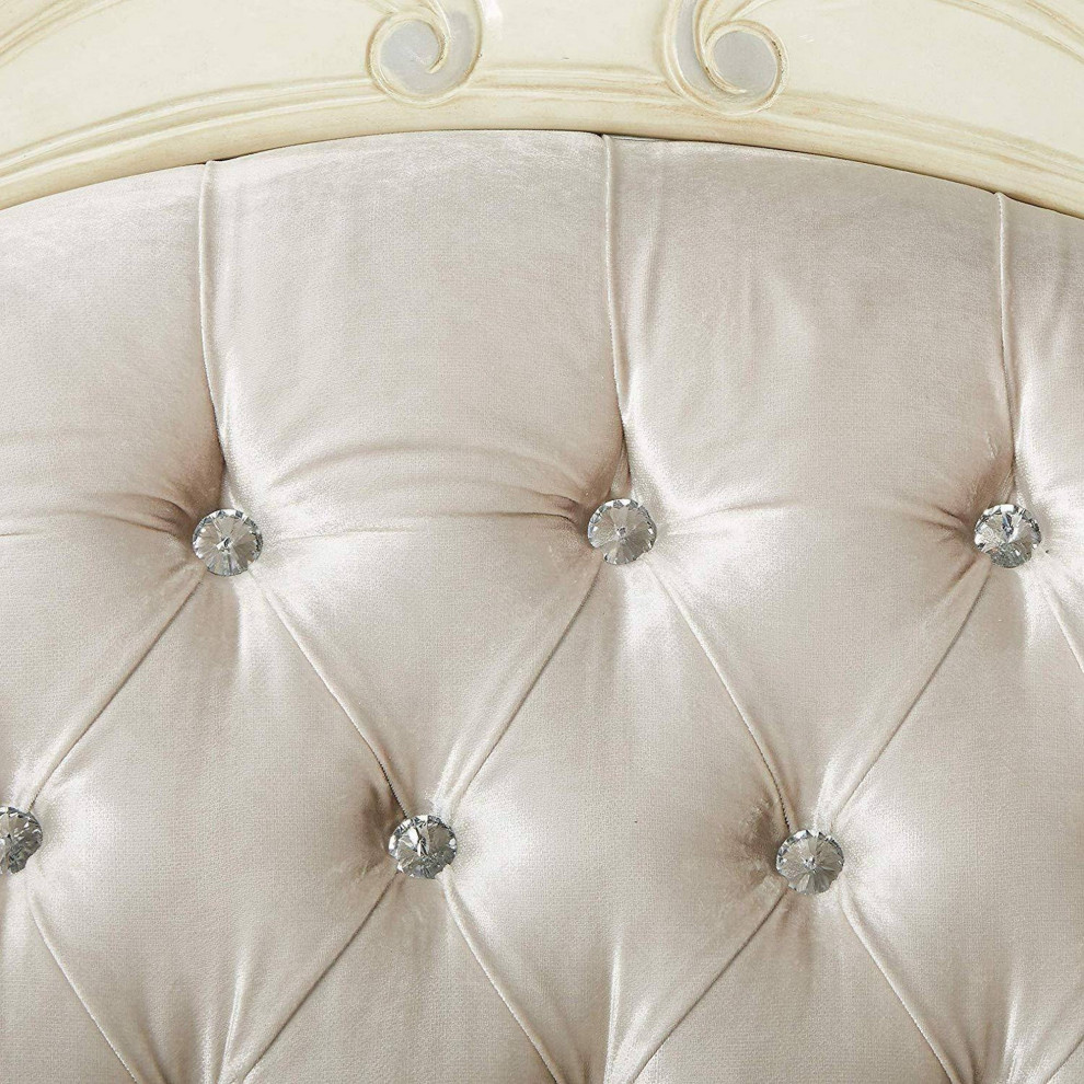 Fabric Upholstered Wooden Loveseat With Button Tufted Backrest  White   Victorian   Loveseats   by VirVentures  Houzz