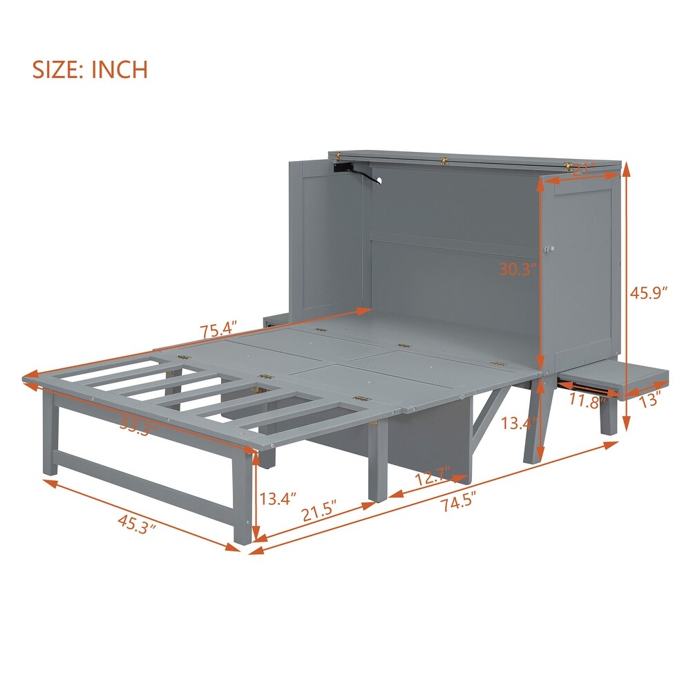 Murphy Bed with USB Port Wooden Bed Frame with Removable Shelves on Each Side for Boys Girls Bedroom No Boxspring Required