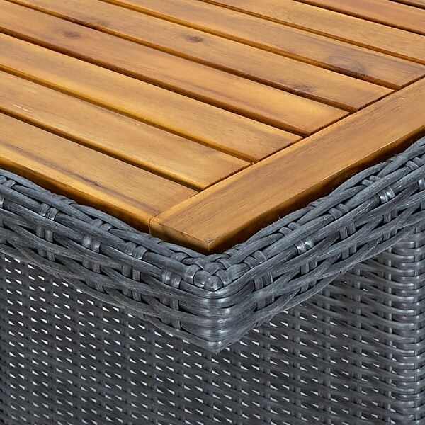 vidaXL Patio Table Dark Gray Poly Rattan and Solid Acacia Wood