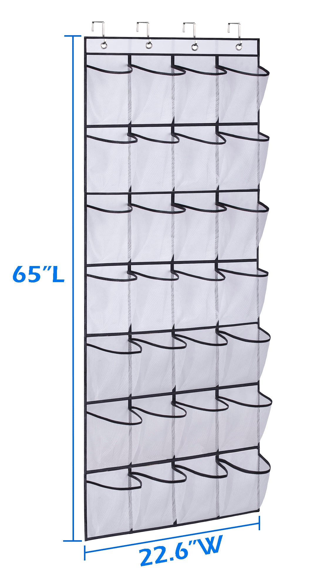 MISSLO Big Pockets Over the Door Shoe Rack Closet Hanging Shoe Organizer with 4 Hooks 28 Pairs Mesh Shoe Holder Hanger， White