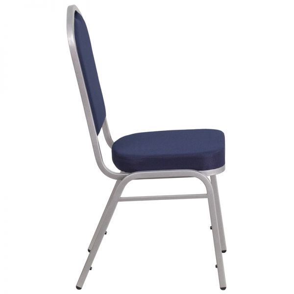 Flash Furniture HERCULES Series Crown Back Stacking Banquet Chair with Navy Fabric and 2.5'' Thick Seat - Silver Frame