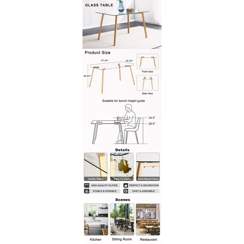 Rectangular Glass Dining Table with Metal Legs