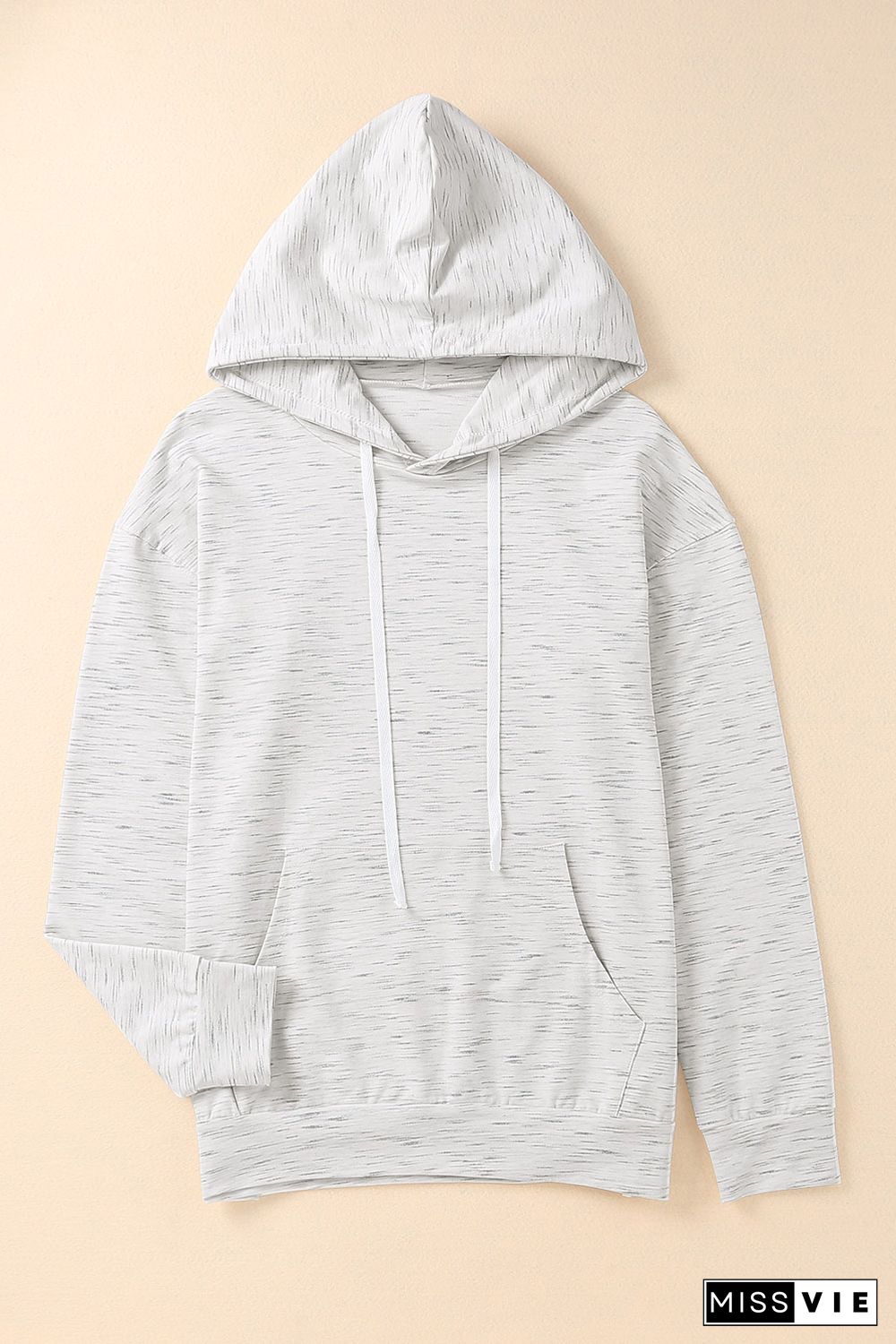 White Marbled Drawstring Cropped Hoodie