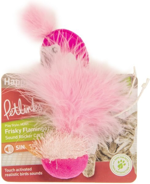 Petlinks Frisky Flamingo Catnip and Silvervine Electronic Sound Cat Toy， Pink， Large