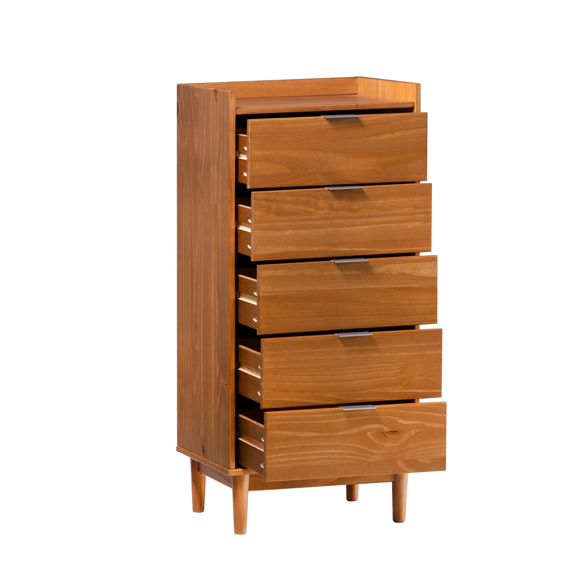 Manor Park 43” Mid-Century Modern Gallery-Top 5-Drawer Dresser, Caramel