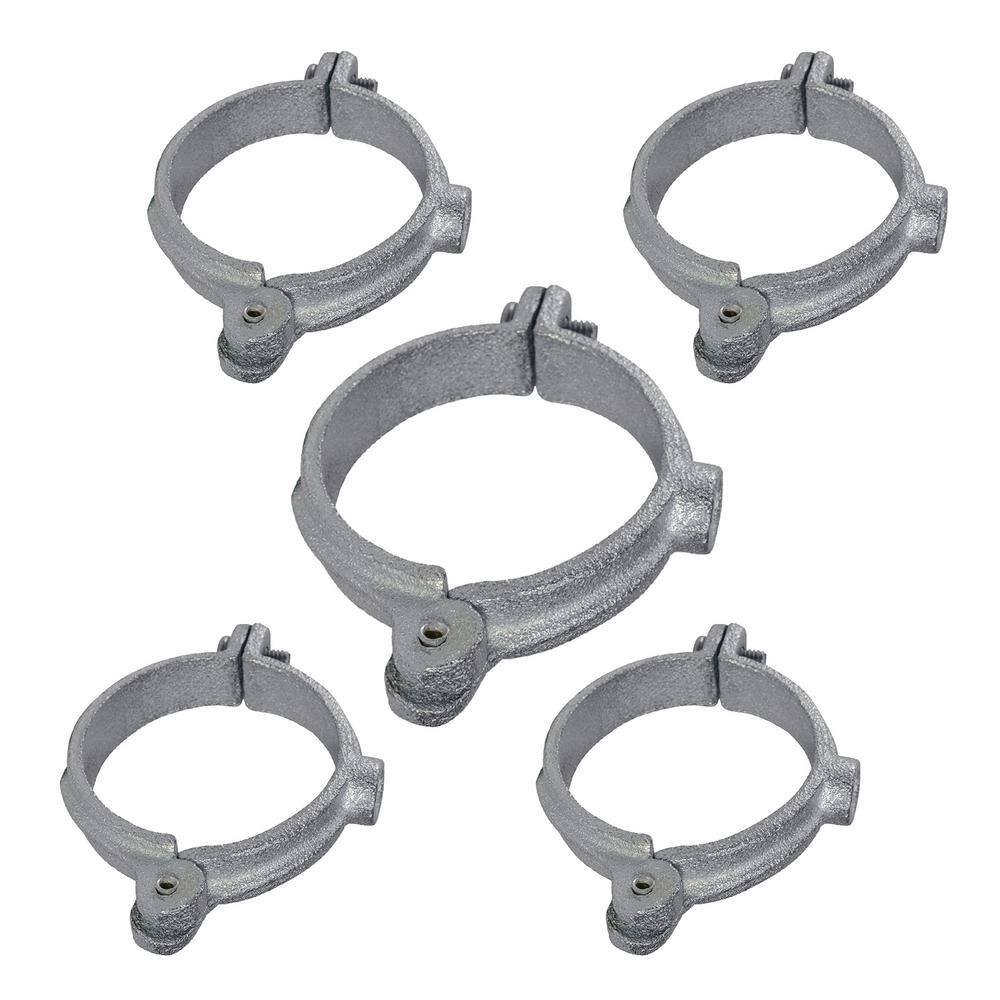 The Plumber's Choice 2 in. Hinged Split Ring Pipe Hanger Galvanized Iron Clamp with 38 in. Rod Fitting for Suspending Tubing (5-Pack) 02HSHG-5