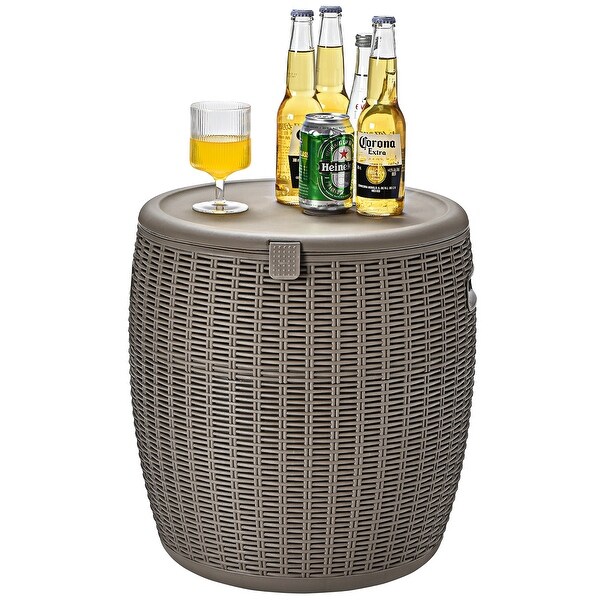 Costway 9.5 Gallon 4in1 Patio Rattan Cool Bar Cocktail Table Side