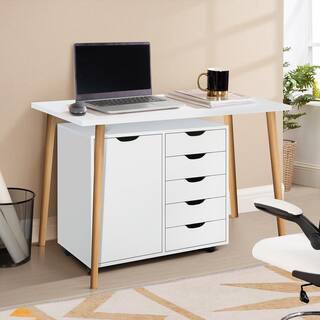 MAYKOOSH White 5-Drawer with Shelf Office File Cabinets Wooden File Cabinets for Home Office Lateral File Cabinet 11701MK