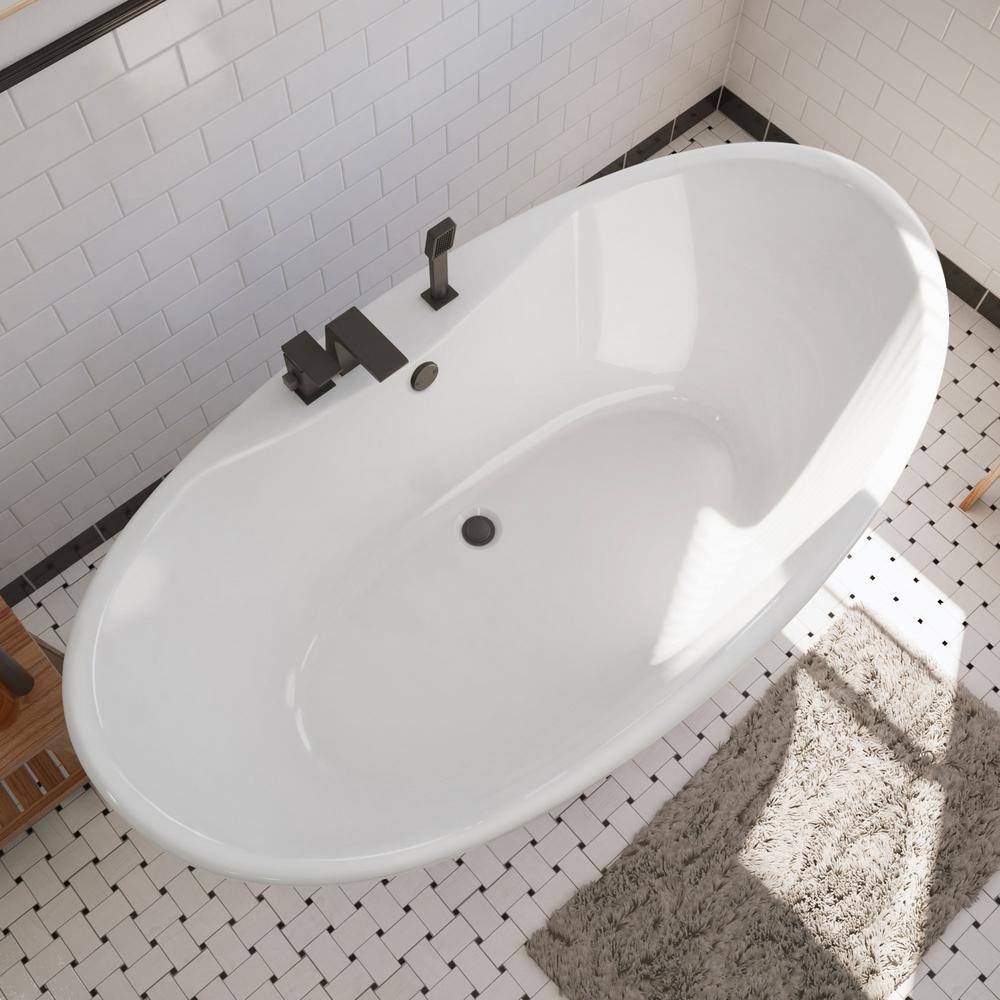 DreamLine Caspian 66 in. x 36 in. Acrylic Freestanding Flatbottom Soaking Bathtub in White BTCA6636WFXXC00