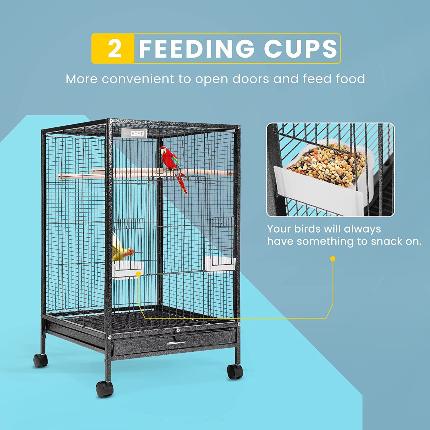 Vivohome Wrought Iron Bird Cage with Rolling Stand for Parrots， Lovebirds and Cockatiel， 30 Inch