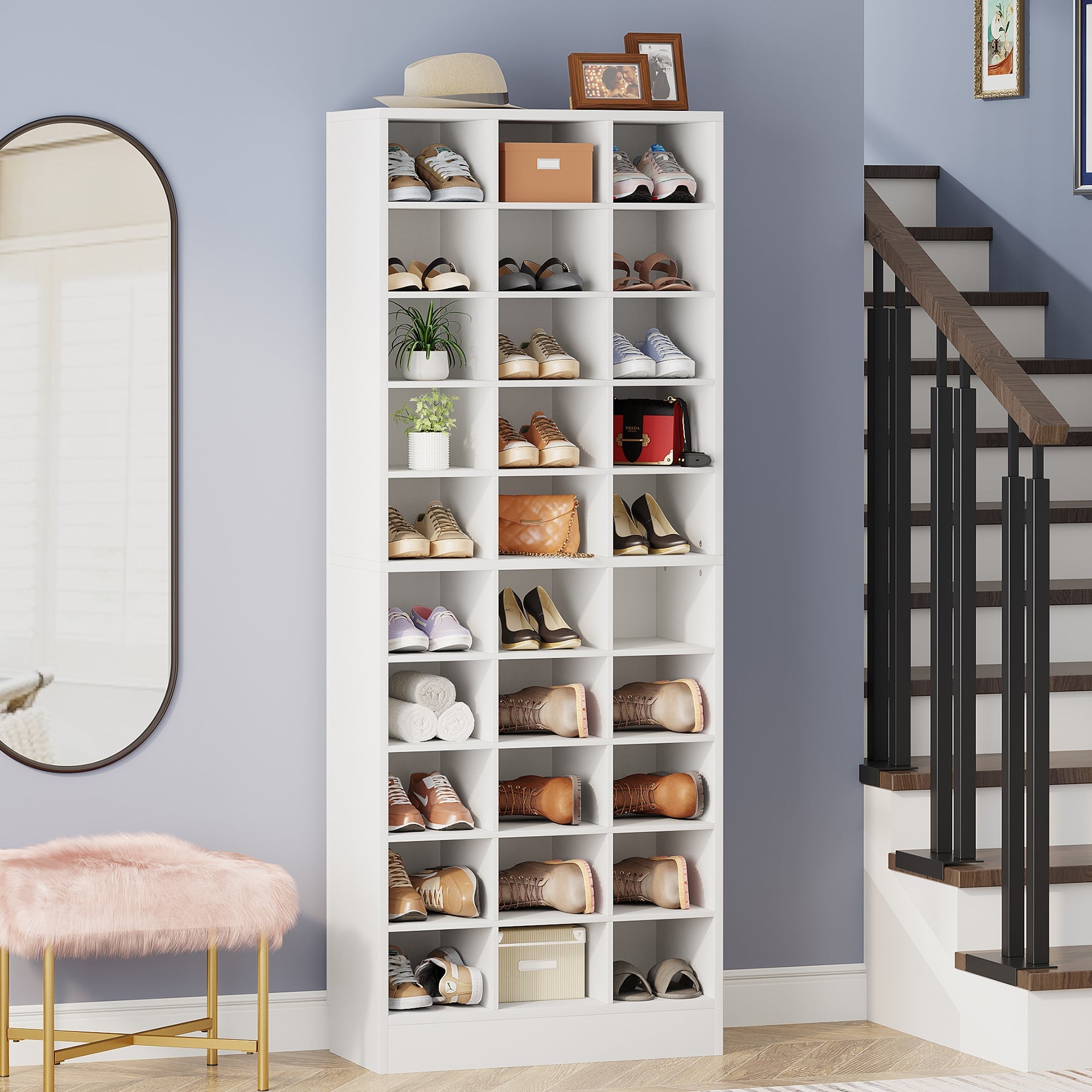 10-Tier Shoe Cabinet, Wooden Shoe Storage Rack with 30 Cubbies