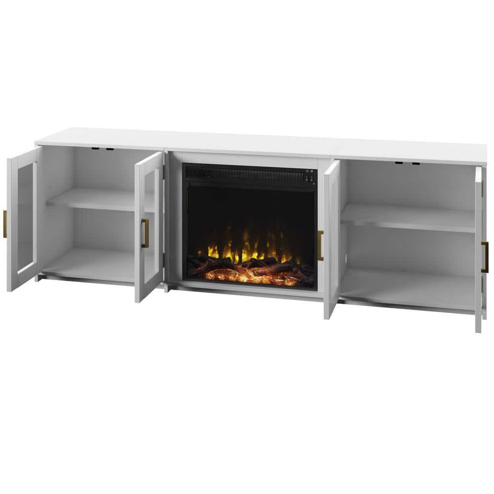 Twin Star Home 80 in Freestanding Wooden Electric Fireplace TV Stand in White