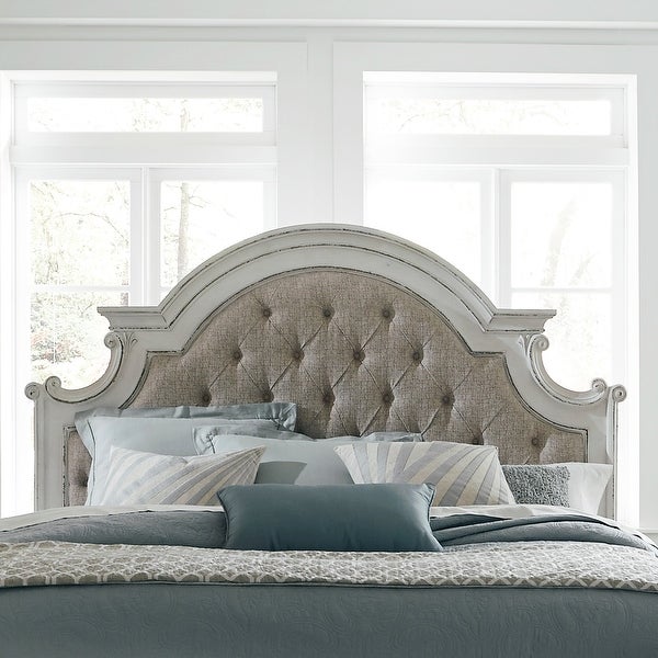 Magnolia Manor Antique White Weathered Bark King Upholstered Panel Headboard - - 25721381