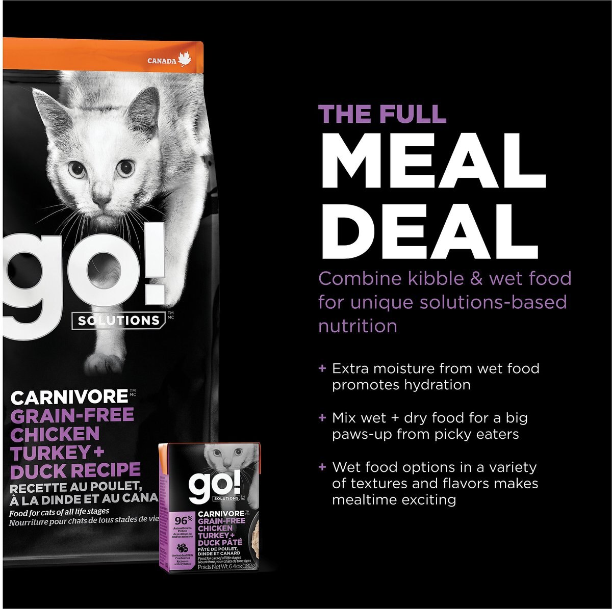 Go! CARNIVORE Grain-Free Chicken， Turkey + Duck Pate Cat Food