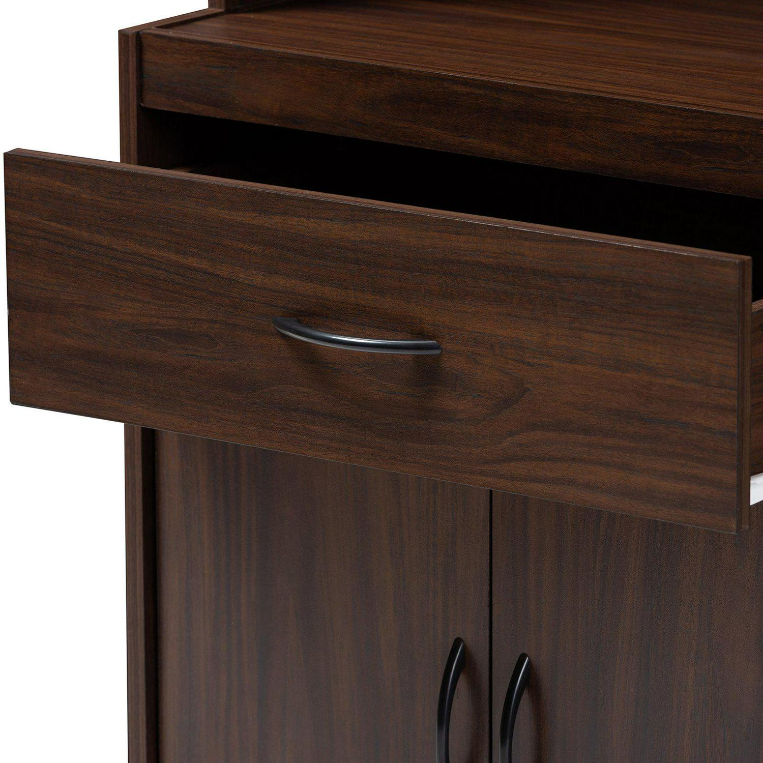 Baxton Studio Laurana Modern and Contemporary Dark Walnut Finished Kitchen Cabinet and Hutch