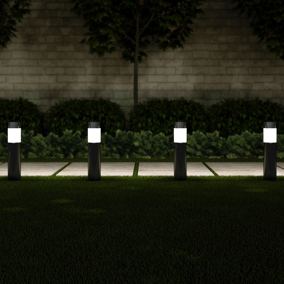 Pure Garden Stainless Steel Solar Path Bollard Lights  Set of 6  Black   Transitional   Path Lights   by Trademark Global  Houzz