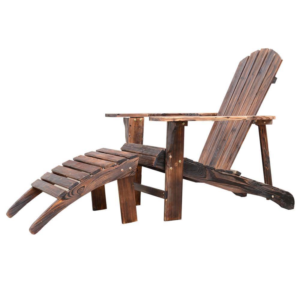 Outsunny Brown Wooden Adirondack Outdoor Patio Lounge Chair with Included Ottoman and WaterFighting Material