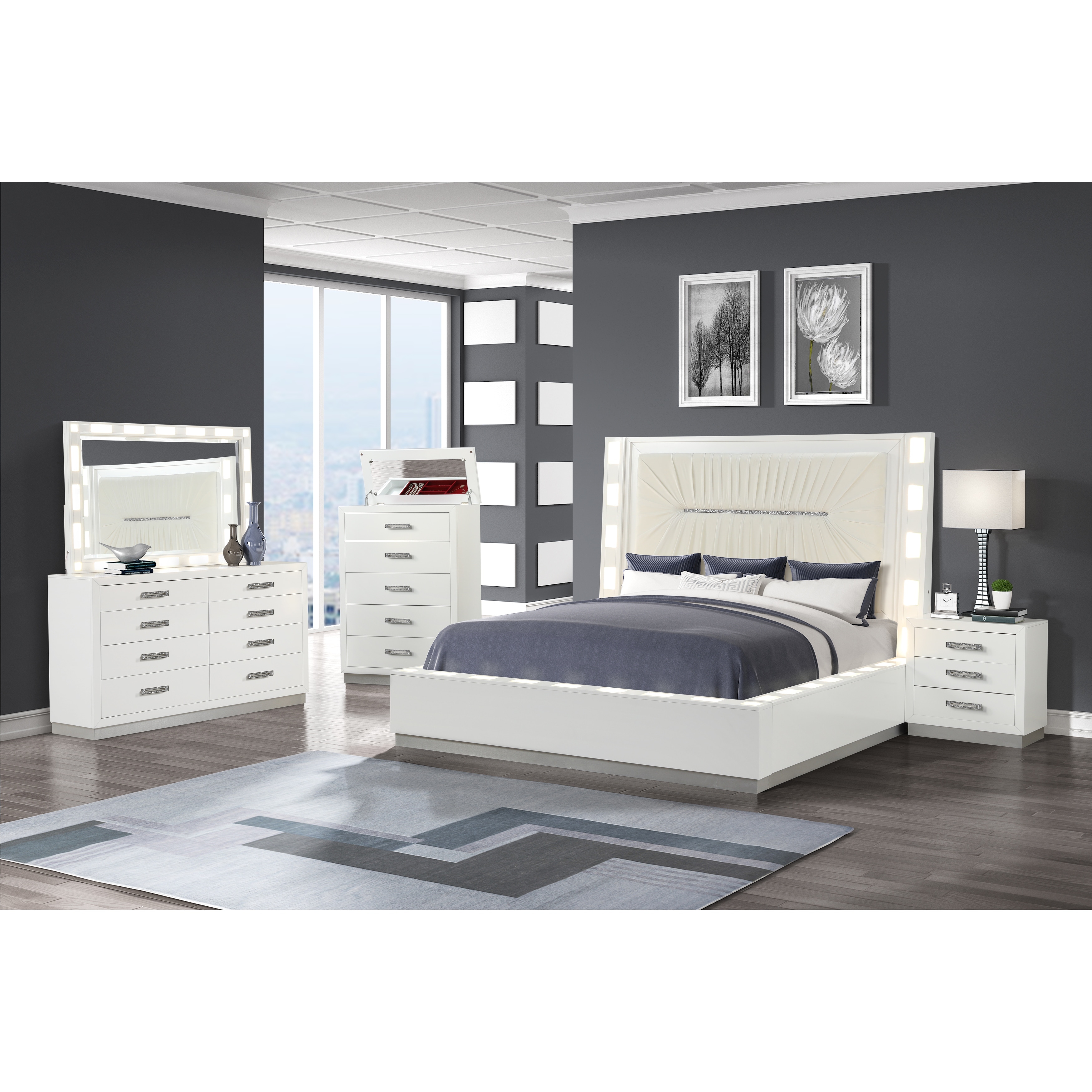 Coco Queen 5 Pc Vanity Bedroom Set in Milky White - - 37984382