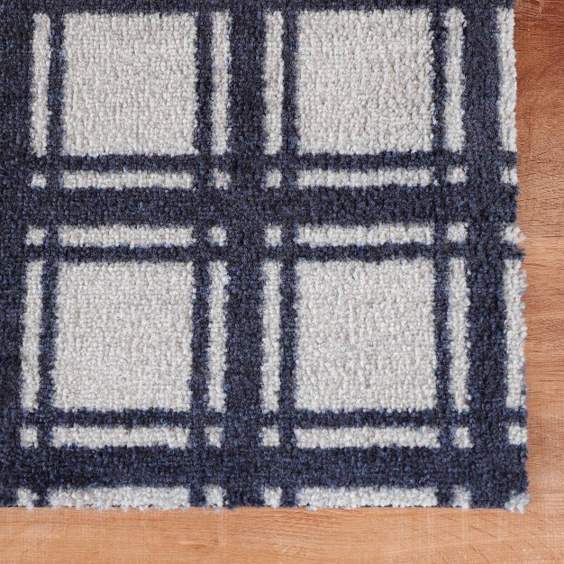 2 x27 x3 x27 Colorstar Prairie Grid Door Mat Navy Blue Bungalow Flooring