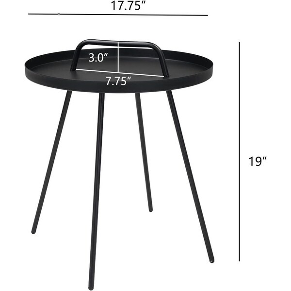 Outdoor Coffee Table with Handle，Weather Resistant Outdoor Portable End Table Millie 17in Steel Round Side Table