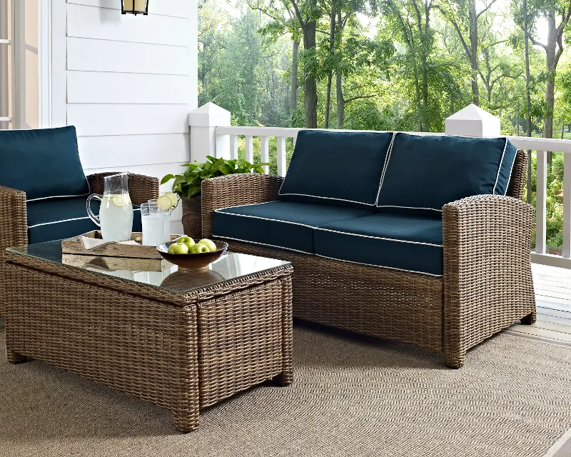 Bradenton Navy and Wicker Patio Loveseat