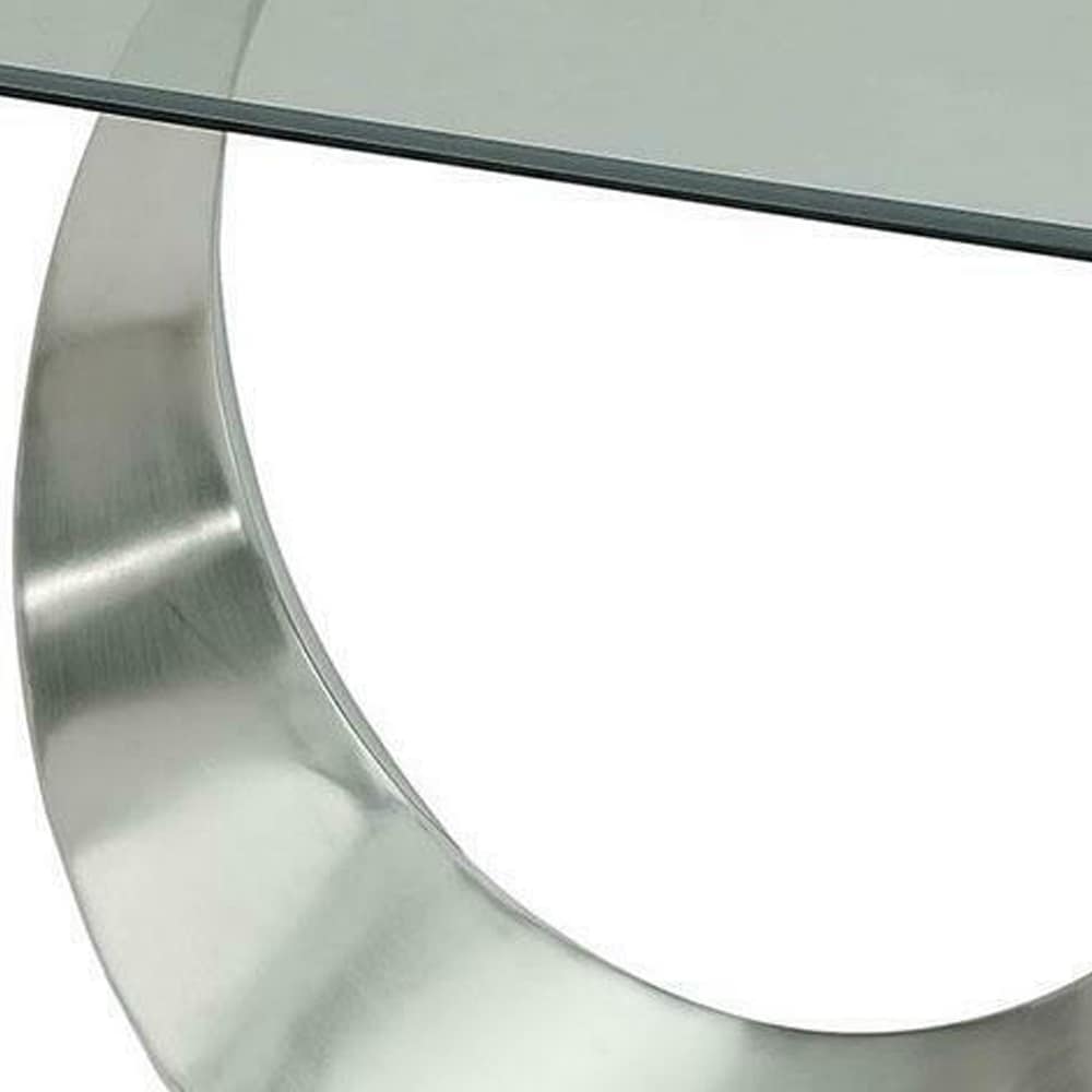 Metal and Glass Dining Table with Unique U Shape Pedestal Base  Chrome and Black