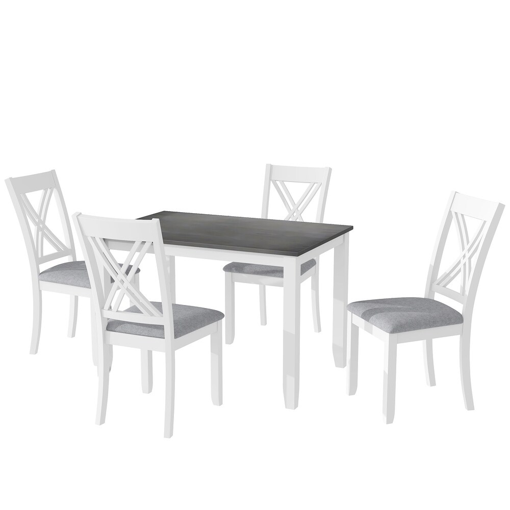 Wood 5 Piece Dining Table Set with 4 X Back Upholstered Chairs