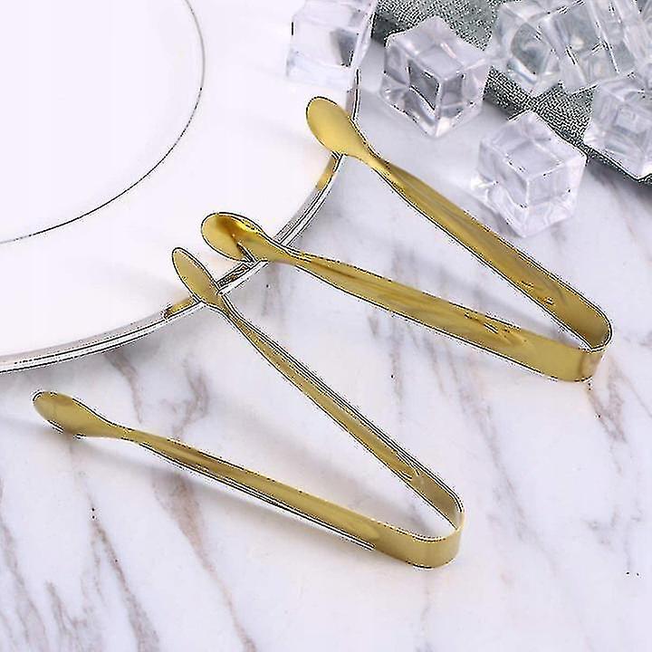 Stainless Steel Ice Tongs， Serving Tongs， Bbq Tongs， Kitchen Tongs， Sugar Tongs， Food Cookie Tongs， 6pcs Party Bar (gold)