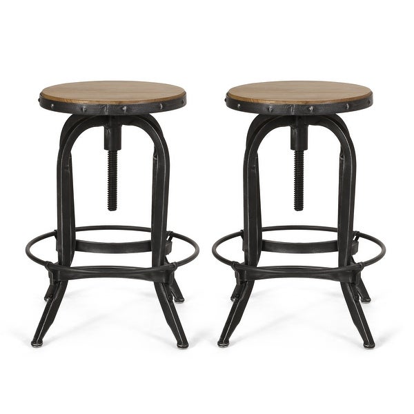 Farmdale Industrial Firwood Adjustable Height Swivel Barstools (Set of 2) by Christopher Knight Home