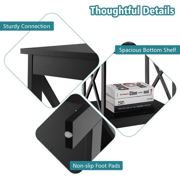 2-Tier Side Table with X-shape Design and 4 Solid Legs