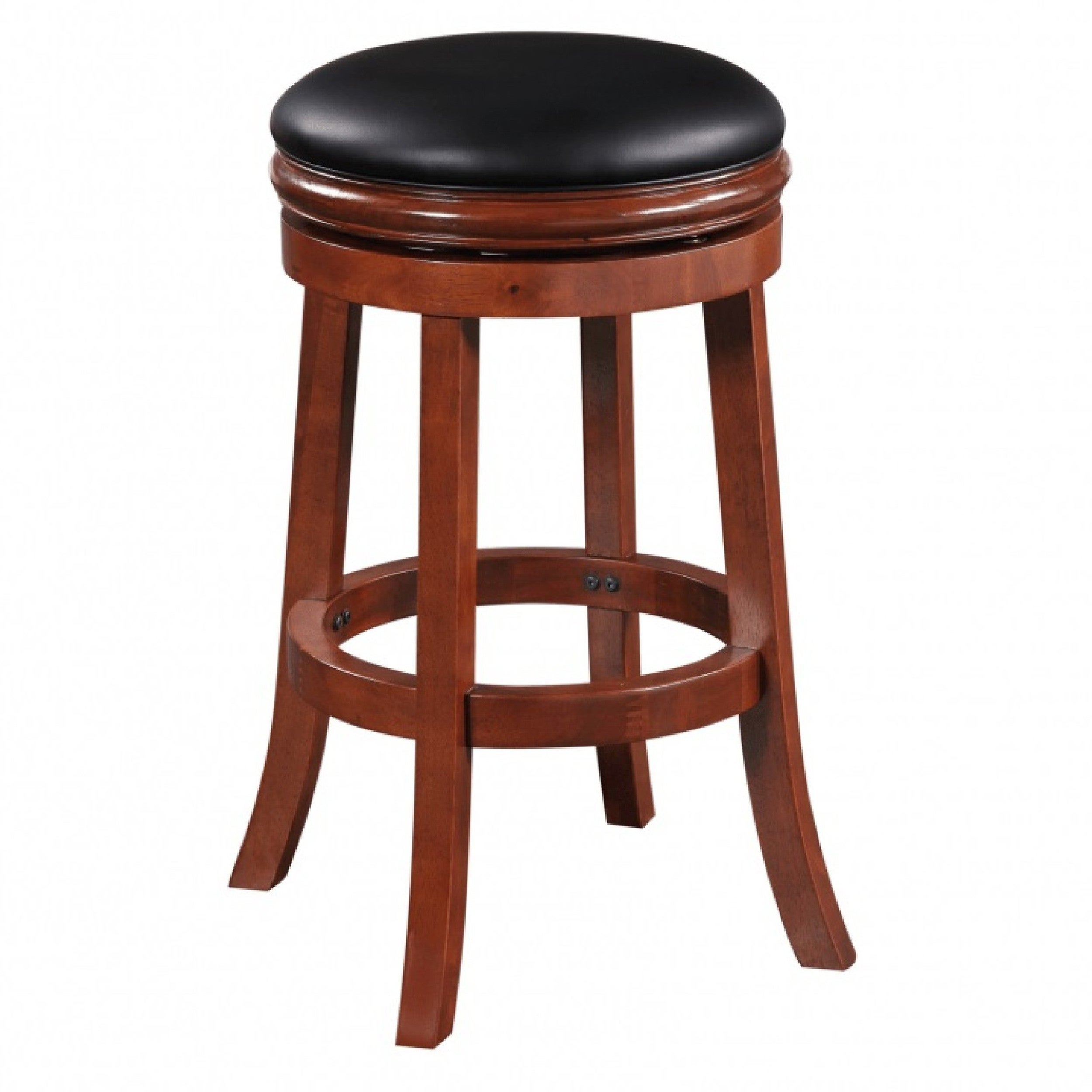 Sabi 30 inch Swivel Counter Stool， Solid Wood， Faux Leather， Brown， Black