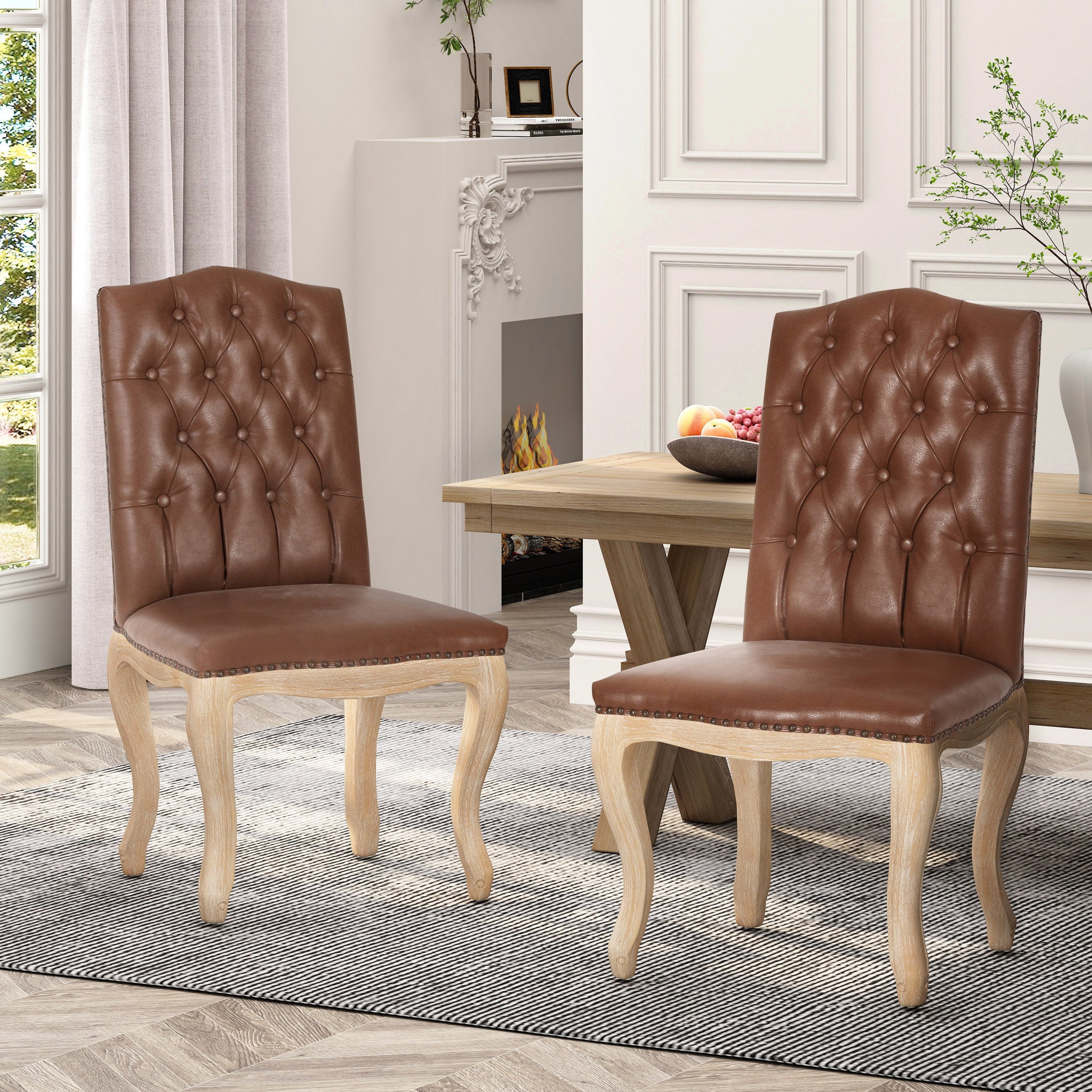 Noble House Lucy Faux Leather Dining Chair， Set of 2， Cognac Brown， Natural