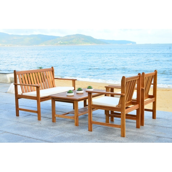 SAFAVIEH Outdoor Living Burbank Brown Acacia Wood 4piece Furniture Set