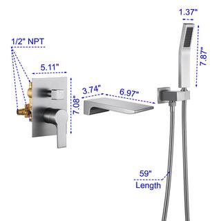 Nestfair Single-Handle Wall Mount Roman Tub Faucet with Hand Shower in Brushed Nickel SMD8020N