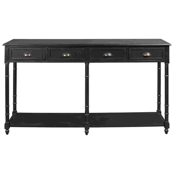 Wooden Console Sofa Table with 4 Spacious Drawers， Black