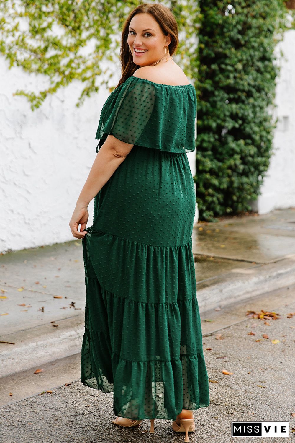 Green Swiss Dot Plus Size Ruffle Tiered Maxi Dress