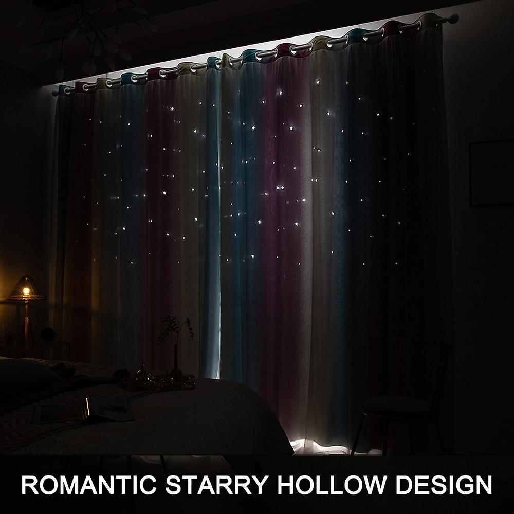 Star Curtains Stars Blackout Curtains For Kids Girls Bedroom Living Room Colorful Double Layer Star Window Curtains， 1 Panels (53''w X 63''lgrey) Purp