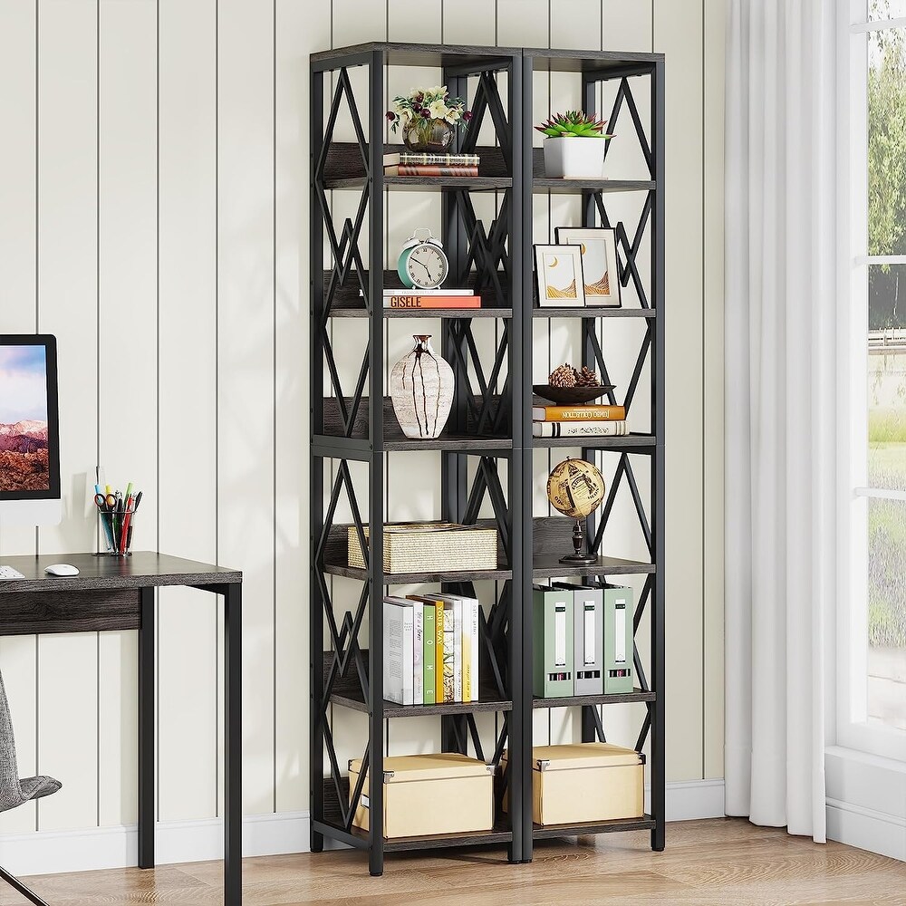 75 Inches Tall Narrow Bookcase with Heavy Duty Metal Frame