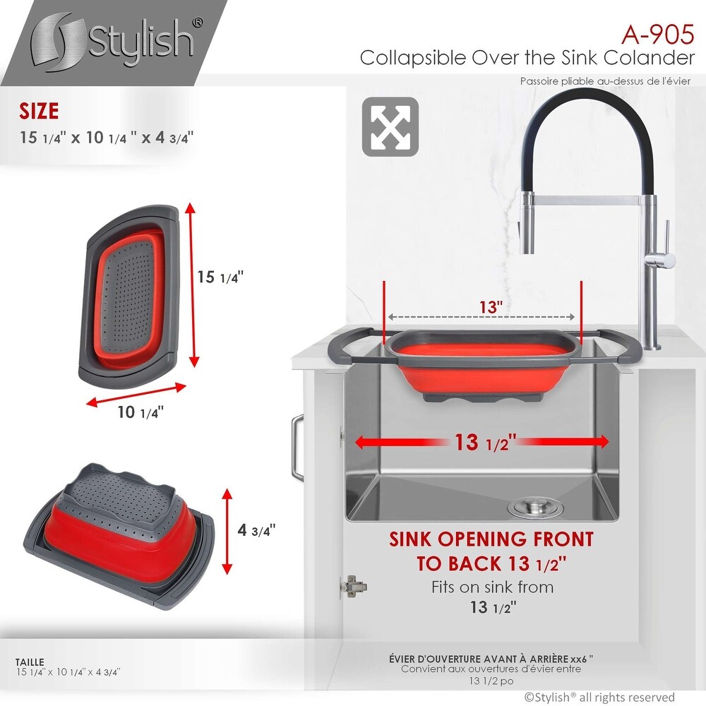 STYLISH Collapsible Colander Over The Sink with Extendable Handles   15.25\