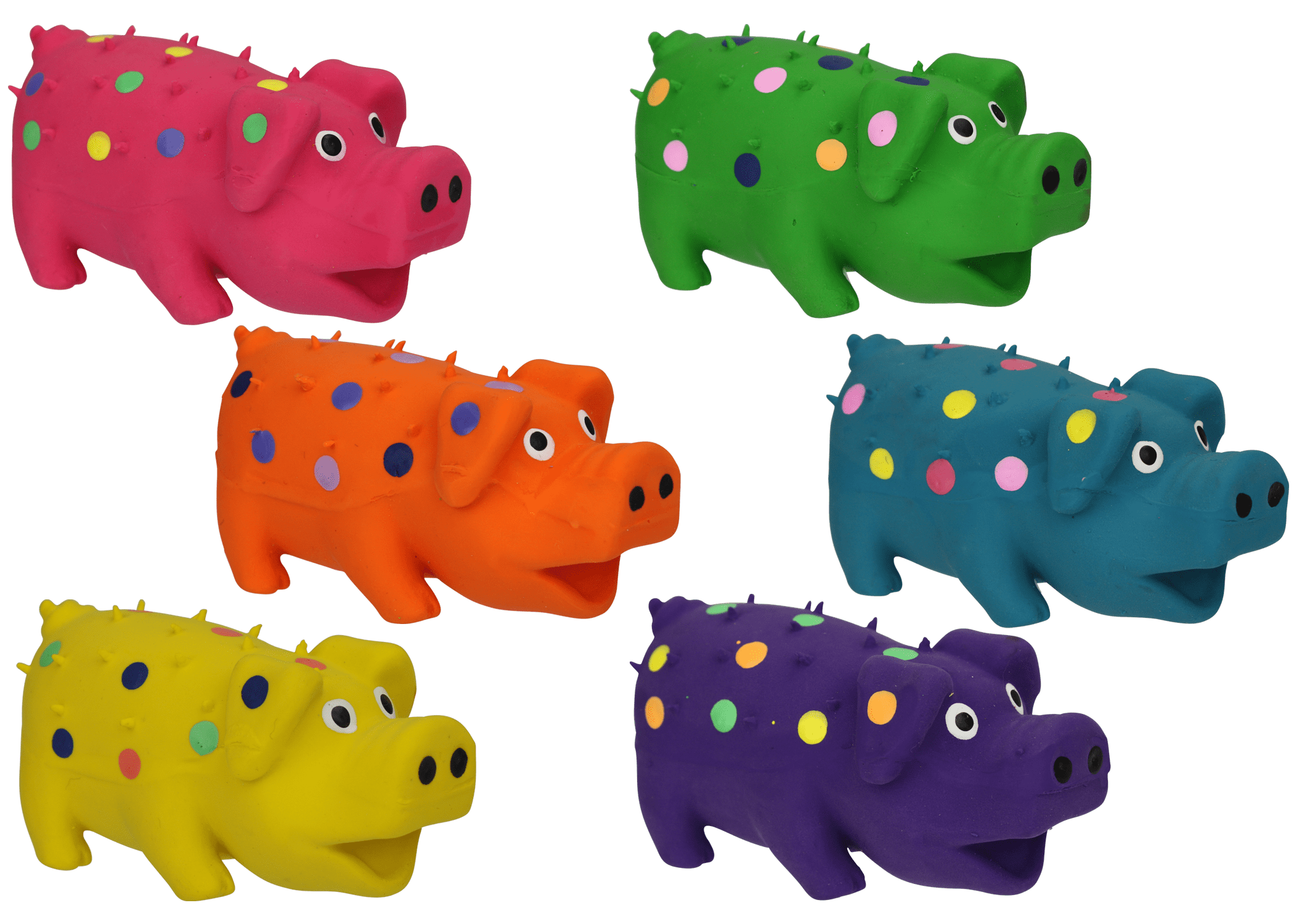 Multipet Globlet Grunting Latex Pig Dog Toy， Assorted Colors， Size 4