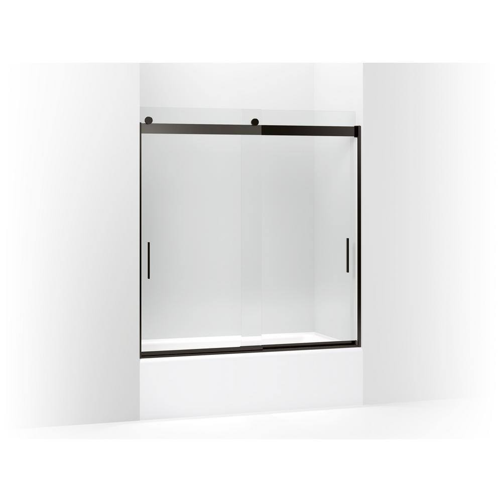 KOHLER Levity 59.625 in. x 62 in. Frameless Sliding Tub Door in Anodized Dark Bronze with Handle 706003-L-ABZ