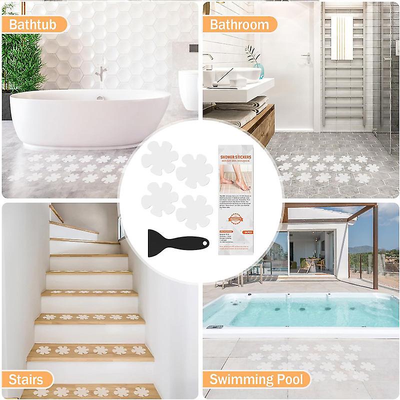 12Pcs Shower Stickers Non Slip Bathtub Strips with Scraper for Bath Tub Shower Floor Stairs Ladders