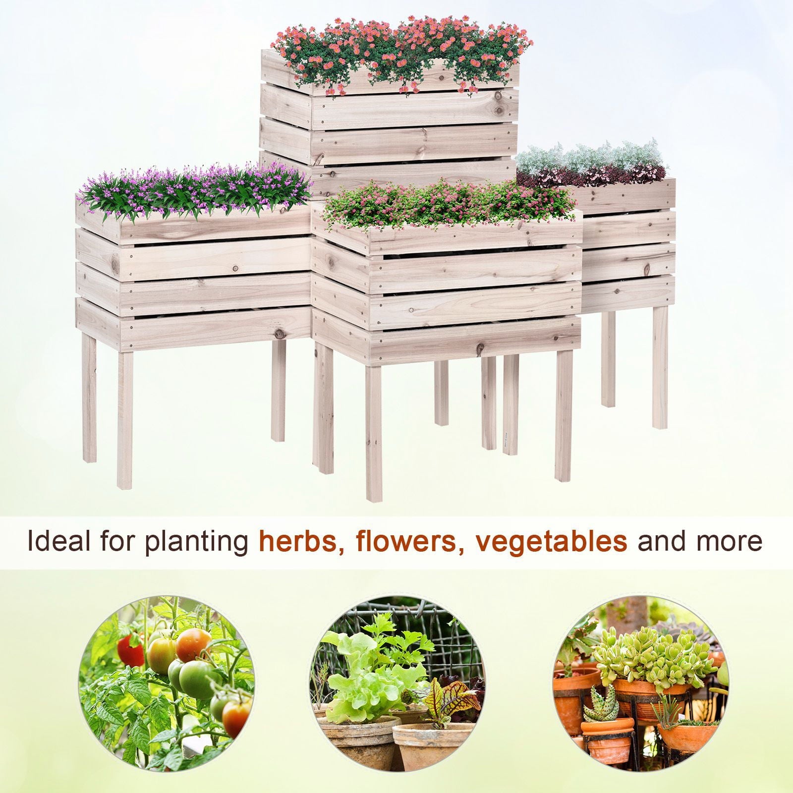 Outsunny 4PCS Wooden Raised Garden Beds Kits Elevated Planter for Outdoor Plants Flowers Vegetables, Raised Garden Boxes