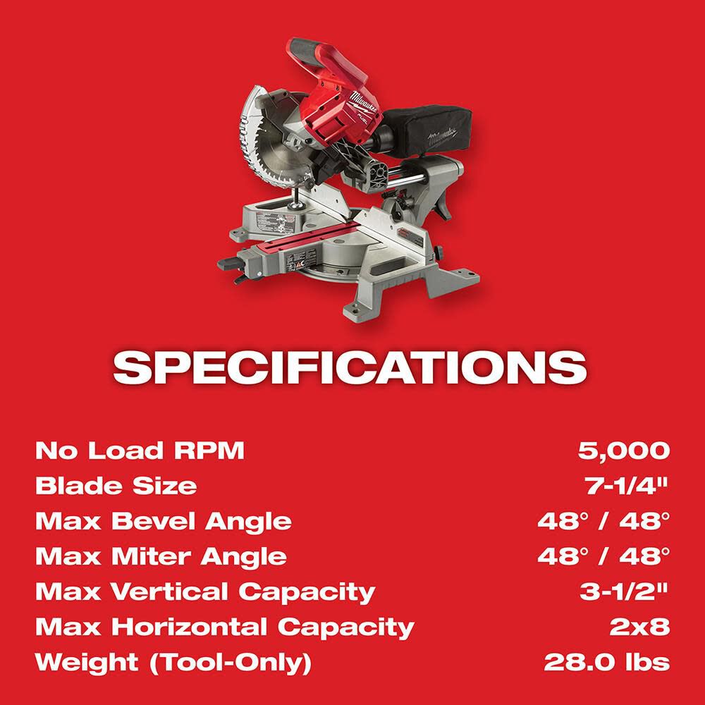 MW M18 FUEL 7-1/4 in. Dual Bevel Sliding Compound Miter Saw Bare Tool 2733-20 from MW