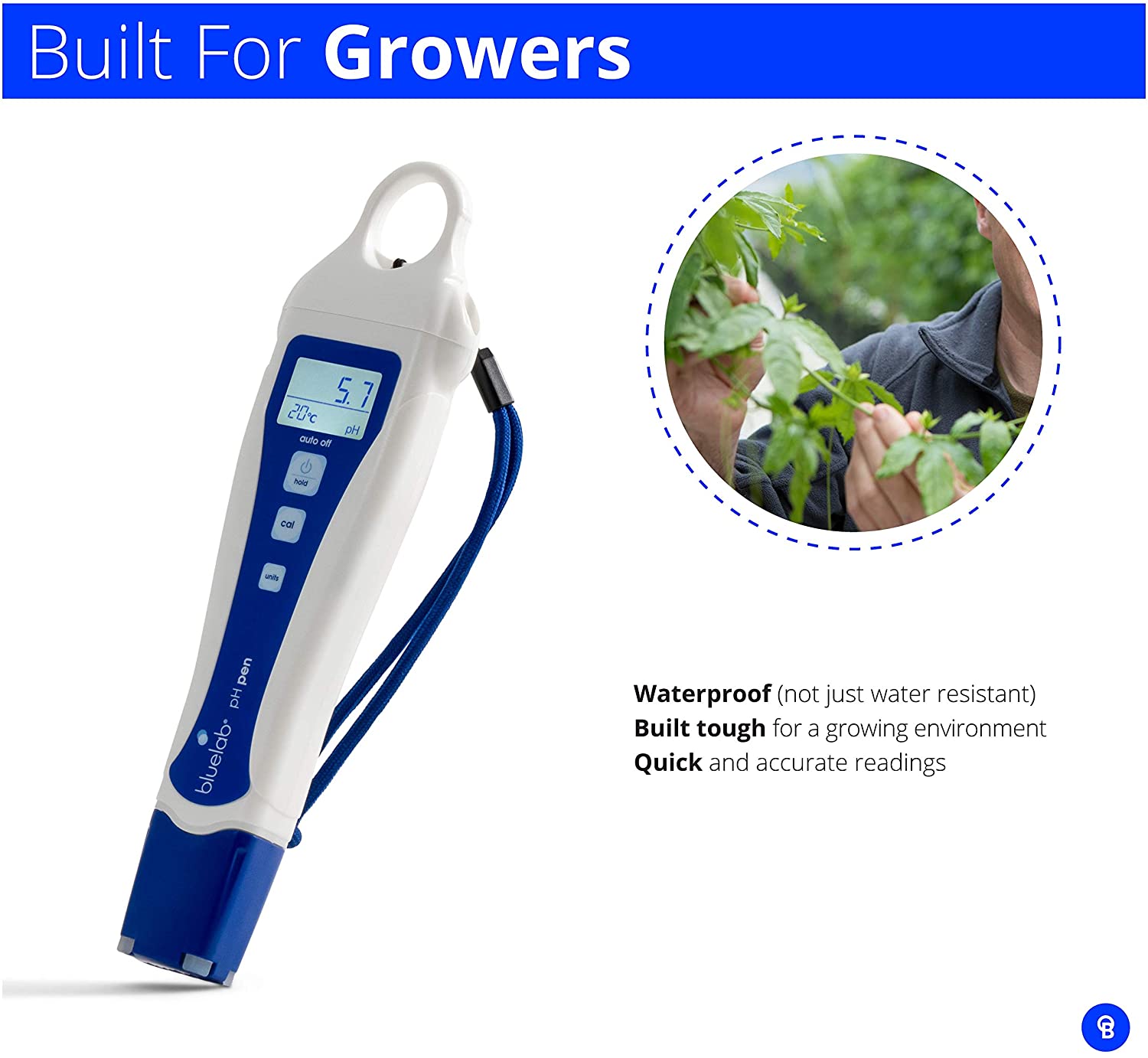 Bluelab PENPH pH Pen， for Hydroponic System and Indoor Plant Grow， White